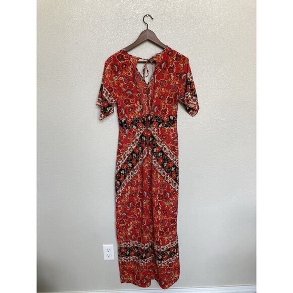 Xhilaration boho maxi dress kaftan red small long hippie beachy v-neck vacation - Picture 5 of 7